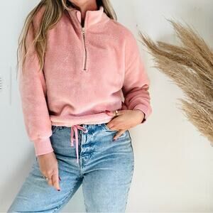 OLD NAVY Pink Gold Fuzzy Sherpa Pullover Sweater Sweatshirt Half Zip Jacket S